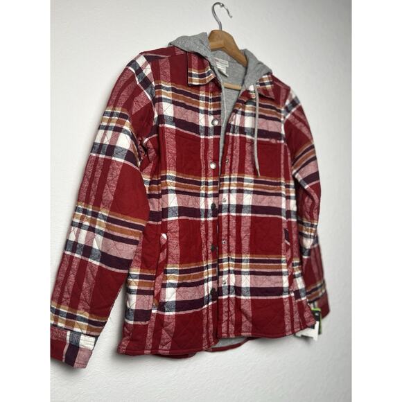 NWT Dickies Plaid Flannel Hooded Shirt Jacket Sz XS Womens Red Western Boho - Picture 9 of 14